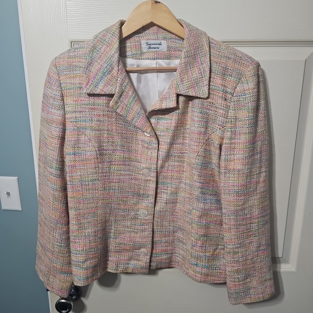 Giancarlo Ferrari Vintage‎ 100% Silk Multicolor Tweed Jacket/Blazer Womens 12